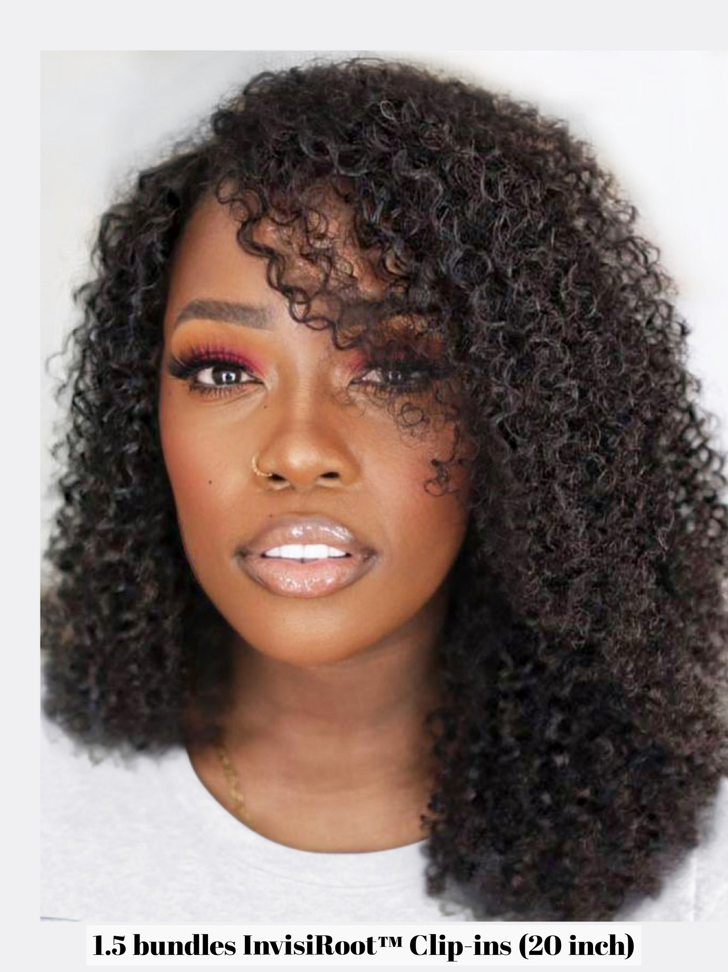 Upgrade from competitor's Follicle Fusion™ Clip-ins to our Patented InVisiRoot® Clip-ins. Experience True Undetectable Results: This is Nicole Burmese 4A Kinky Curly texture  InVisiRoot® Clip-ins