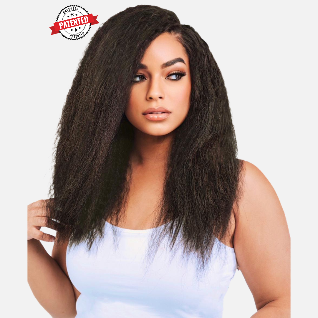 Upgrade from competitor's Follicle Fusion™ Clip-ins to our Patented InVisiRoot® Clip-ins. Experience True Undetectable Results: This is Jada Cambodian Kinky Straight texture InVisiRoot® Clip-ins