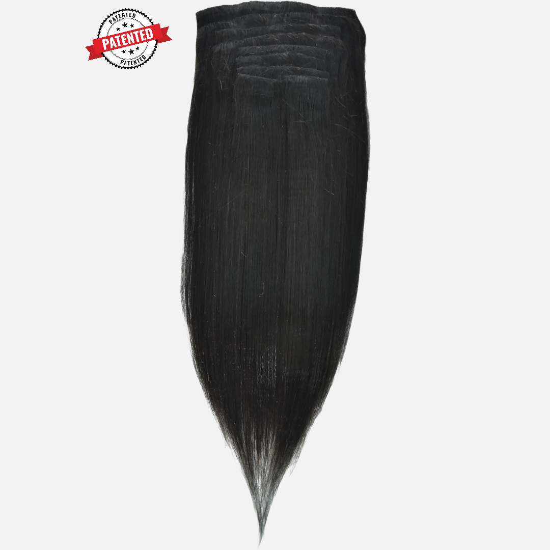 Upgrade from competitor's Follicle Fusion™ Clip-ins to our Patented InVisiRoot® Clip-ins. Experience True Undetectable Results: This is Jazzmine Cambodian Silky Straight texture InVisiRoot® Clip-ins