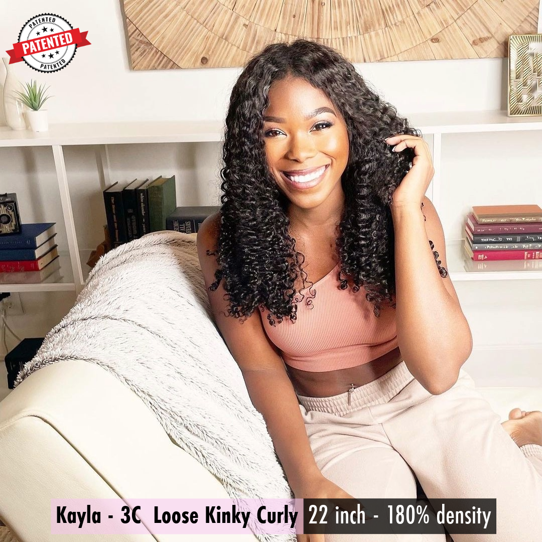 Kayla - 3c - Virgin Burmese Hair - Loose Kinky Curly - InVisiRoot® Thin-Part Wig™️