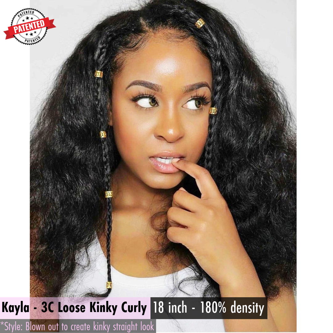 Kayla - 3c - Virgin Burmese Hair - Loose Kinky Curly - InVisiRoot® Thin-Part™️Wig