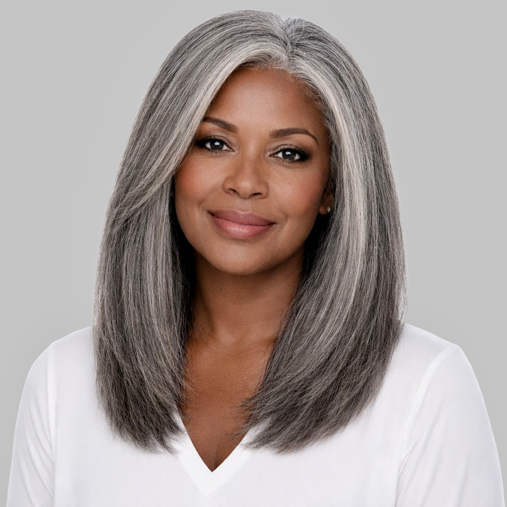 Salt & Pepper Yaki Silk Pressed - InVisiRoot® Thin-Part™️Wig